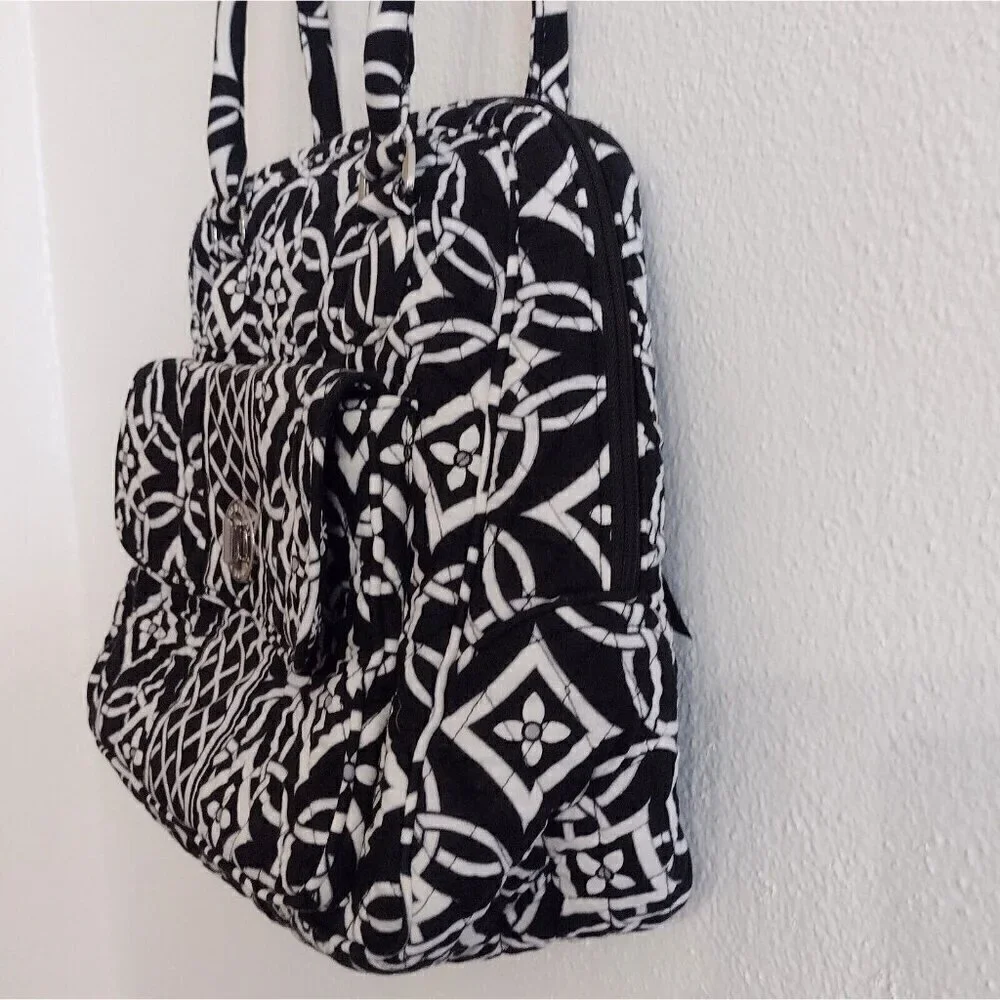Vera Bradley Black White Geometric Tile Design Satchel Handbag Purse Twist Lock